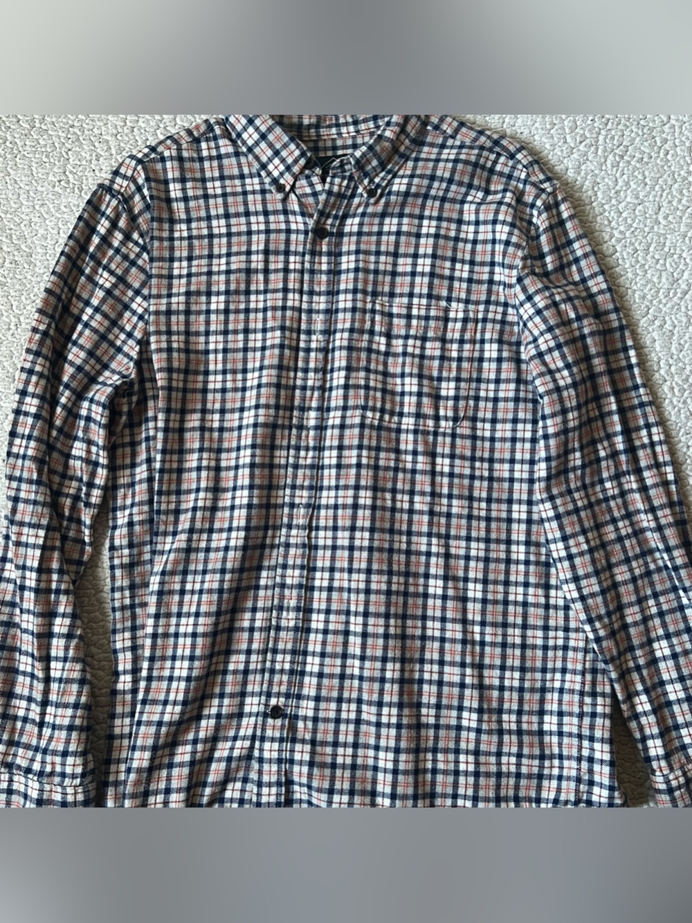 Men's Navy and White Plaid Button-Up Shirt